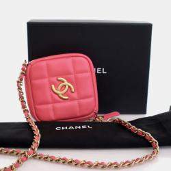 Pre Owned Chanel Diamond CC Clutch Mini Pink Lambskin Chain Bag
