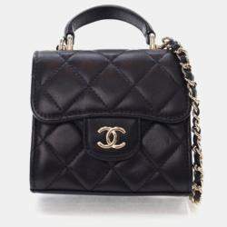 Pre Owned Chanel Coin Purse Flap Mini Black Lambskin Wallet