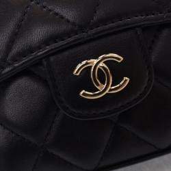 Pre Owned Chanel Coin Purse Flap Mini Black Lambskin Wallet