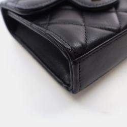 Pre Owned Chanel Coin Purse Flap Mini Black Lambskin Wallet