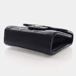 Pre Owned Chanel Coin Purse Flap Mini Black Lambskin Wallet