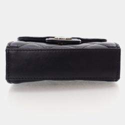 Pre Owned Chanel Coin Purse Flap Mini Black Lambskin Wallet
