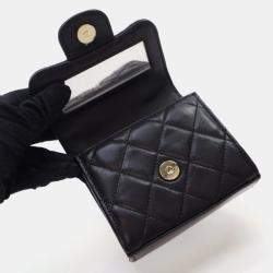 Pre Owned Chanel Coin Purse Flap Mini Black Lambskin Wallet