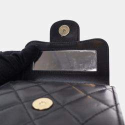 Pre Owned Chanel Coin Purse Flap Mini Black Lambskin Wallet