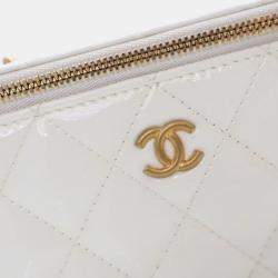 Pre Owned Chanel Vanity Case Small White Patent Leather Shoulder Bag