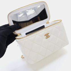 Pre Owned Chanel Vanity Case Small White Patent Leather Shoulder Bag
