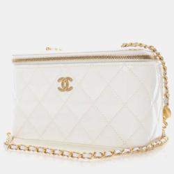 Pre Owned Chanel Vanity Case Small White Patent Leather Shoulder Bag