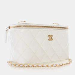 Pre Owned Chanel Vanity Case Small White Patent Leather Shoulder Bag
