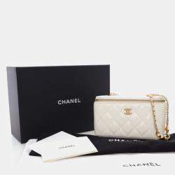 Pre Owned Chanel Vanity Case Small White Patent Leather Shoulder Bag