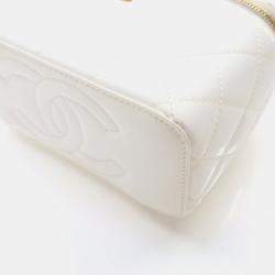 Pre Owned Chanel Vanity Case Small White Patent Leather Shoulder Bag