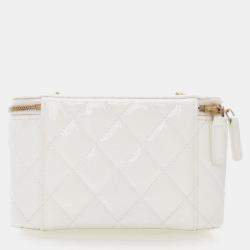 Pre Owned Chanel Vanity Case Small White Patent Leather Shoulder Bag