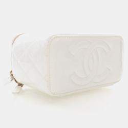 Pre Owned Chanel Vanity Case Small White Patent Leather Shoulder Bag