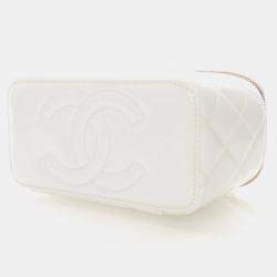 Pre Owned Chanel Vanity Case Small White Patent Leather Shoulder Bag