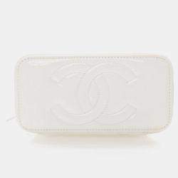Pre Owned Chanel Vanity Case Small White Patent Leather Shoulder Bag