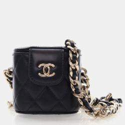 Pre Owned Chanel Vanity Case Mini Black Lambskin Chain Bag