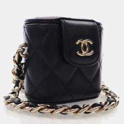 Pre Owned Chanel Vanity Case Mini Black Lambskin Chain Bag