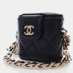 Pre Owned Chanel Vanity Case Mini Black Lambskin Chain Bag