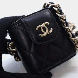 Pre Owned Chanel Vanity Case Mini Black Lambskin Chain Bag