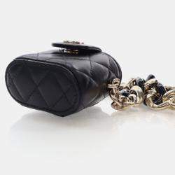 Pre Owned Chanel Vanity Case Mini Black Lambskin Chain Bag