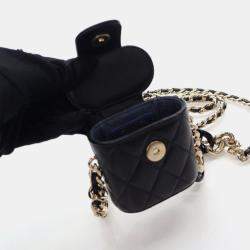 Pre Owned Chanel Vanity Case Mini Black Lambskin Chain Bag