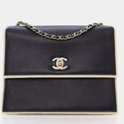 Pre Owned Chanel Square Frame Black Calfskin Shoulder Bag