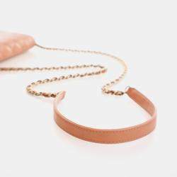 Pre Owned Chanel Square Beige Pink Lambskin Wallet On Chain 