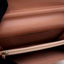 Pre Owned Chanel Square Beige Pink Lambskin Wallet On Chain 