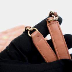 Pre Owned Chanel Square Beige Pink Lambskin Wallet On Chain 