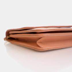 Pre Owned Chanel Square Beige Pink Lambskin Wallet On Chain 
