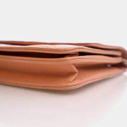 Pre Owned Chanel Square Beige Pink Lambskin Wallet On Chain 