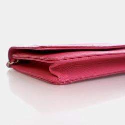 Pre Owned Chanel Mini Pink Lizard Embossed Calfskin Wallet On Chain 