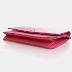 Pre Owned Chanel Mini Pink Lizard Embossed Calfskin Wallet On Chain 