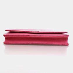 Pre Owned Chanel Mini Pink Lizard Embossed Calfskin Wallet On Chain 