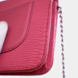 Pre Owned Chanel Mini Pink Lizard Embossed Calfskin Wallet On Chain 