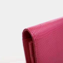 Pre Owned Chanel Mini Pink Lizard Embossed Calfskin Wallet On Chain 