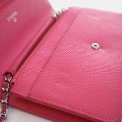 Pre Owned Chanel Mini Pink Lizard Embossed Calfskin Wallet On Chain 