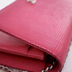 Pre Owned Chanel Mini Pink Lizard Embossed Calfskin Wallet On Chain 
