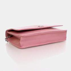 Pre Owned Chanel Camellia Pink Lambskin Wallet On Chain 