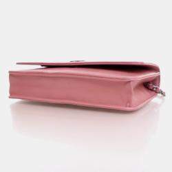 Pre Owned Chanel Camellia Pink Lambskin Wallet On Chain 