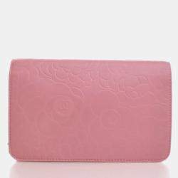 Pre Owned Chanel Camellia Pink Lambskin Wallet On Chain 
