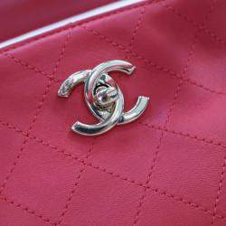 Pre Owned Chanel Bucket Small Red Calfskin CC Lock Tote Bag