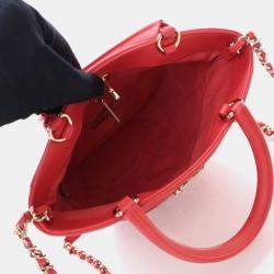 Pre Owned Chanel Bucket Small Red Calfskin CC Lock Tote Bag