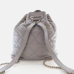 Pre Owned Chanel Drawstring Grey Calfskin Bucket Backpack