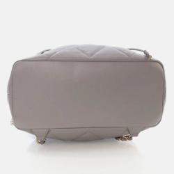 Pre Owned Chanel Drawstring Grey Calfskin Bucket Backpack