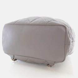 Pre Owned Chanel Drawstring Grey Calfskin Bucket Backpack