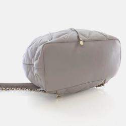 Pre Owned Chanel Drawstring Grey Calfskin Bucket Backpack
