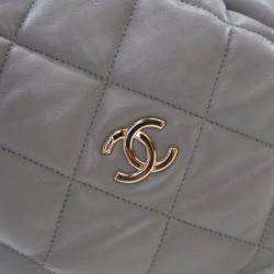 Pre Owned Chanel Drawstring Grey Calfskin Bucket Backpack