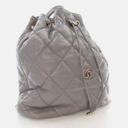 Pre Owned Chanel Drawstring Grey Calfskin Bucket Backpack