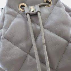 Pre Owned Chanel Drawstring Grey Calfskin Bucket Backpack
