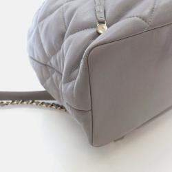 Pre Owned Chanel Drawstring Grey Calfskin Bucket Backpack